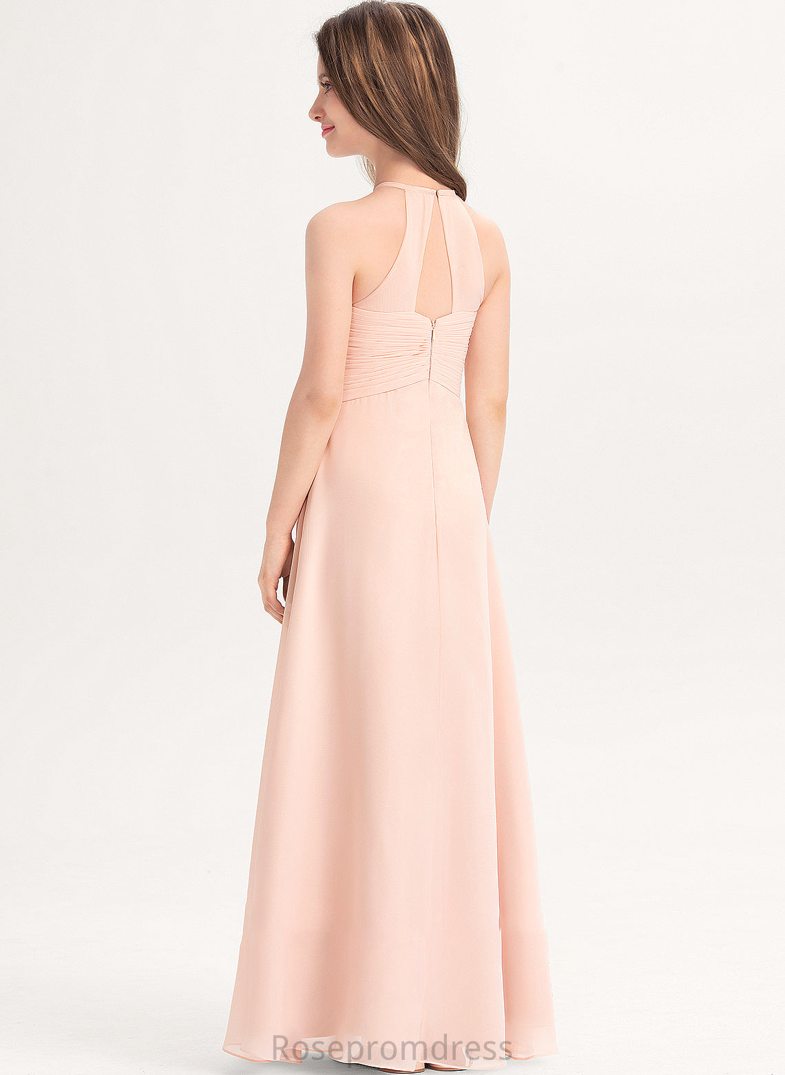 Chiffon Izabelle Ruffle Floor-Length With Neck A-Line Junior Bridesmaid Dresses Scoop