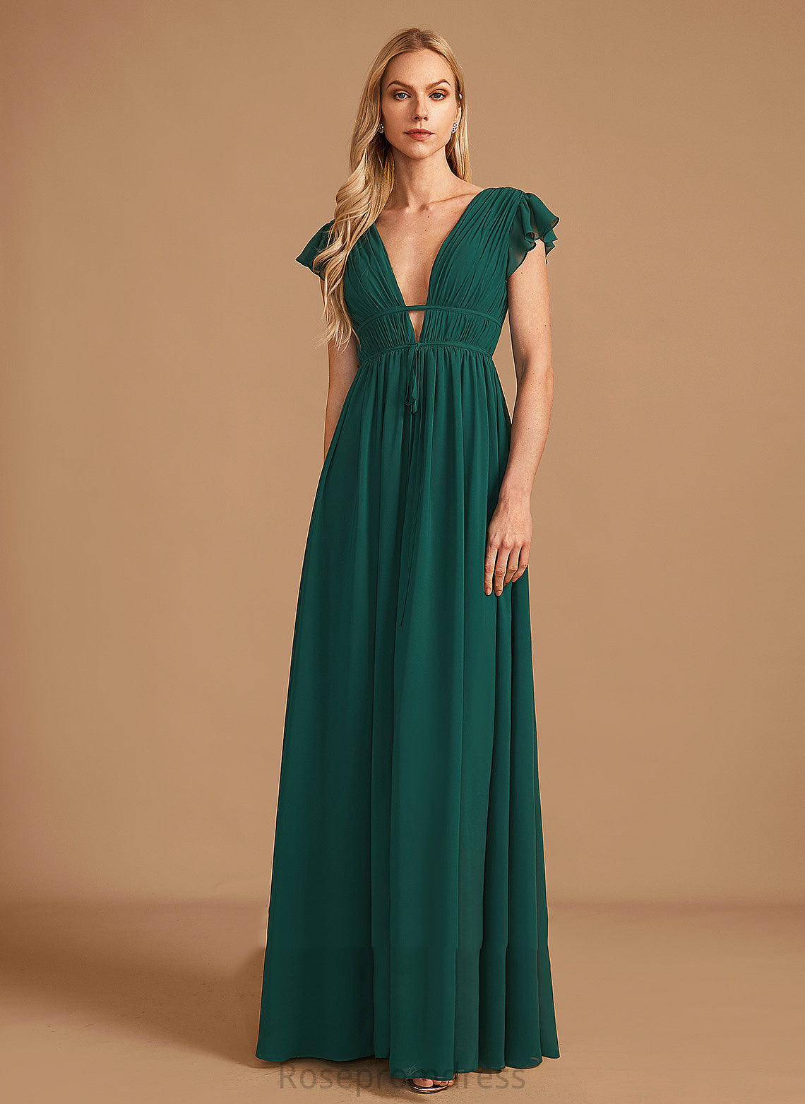 A-Line Neckline Length Silhouette Fabric Floor-Length Embellishment SplitFront V-neck Izabella Sleeveless Natural Waist Bridesmaid Dresses