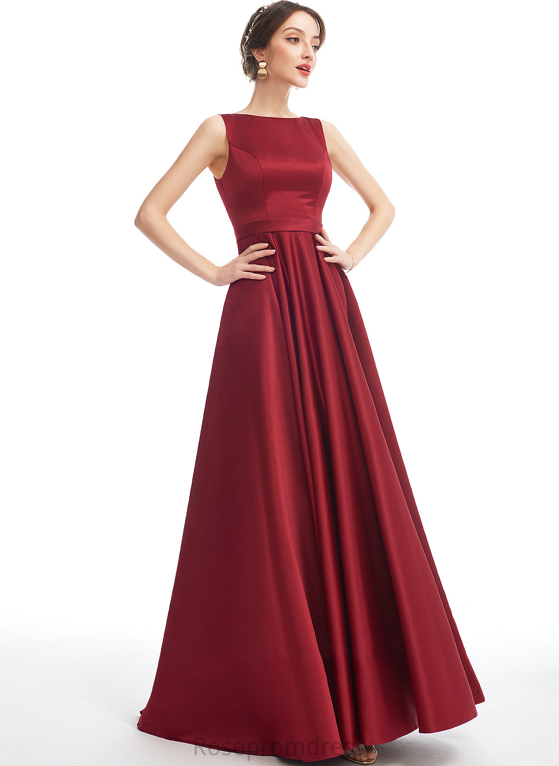 Straps Silhouette A-Line Neckline Length ScoopNeck Satin Floor-Length Fabric Carmen Sleeveless Sheath/Column Bridesmaid Dresses