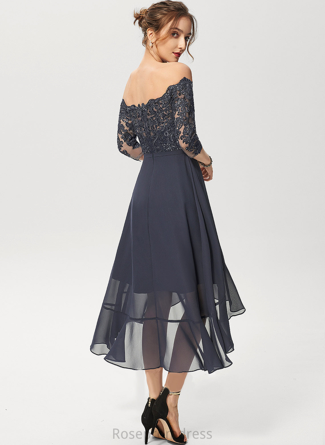 Chiffon Sequins Dress Off-the-Shoulder Asymmetrical A-Line Kaitlin With Lace Cocktail Dresses Cocktail