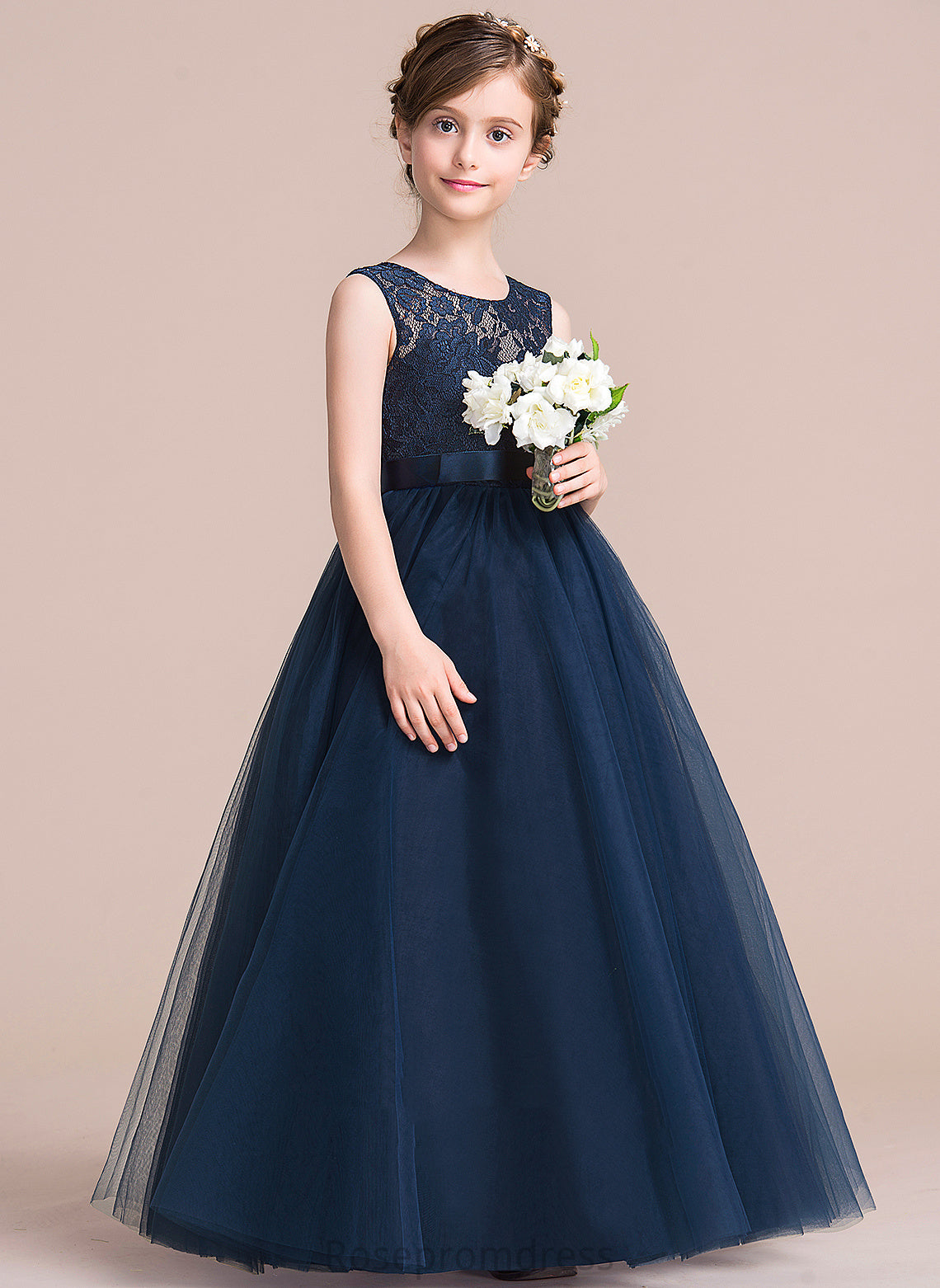 A-Line Satin/Tulle/Lace Neck Uerica Dress Sleeveless - Girl Floor-length Scoop Flower Flower Girl Dresses