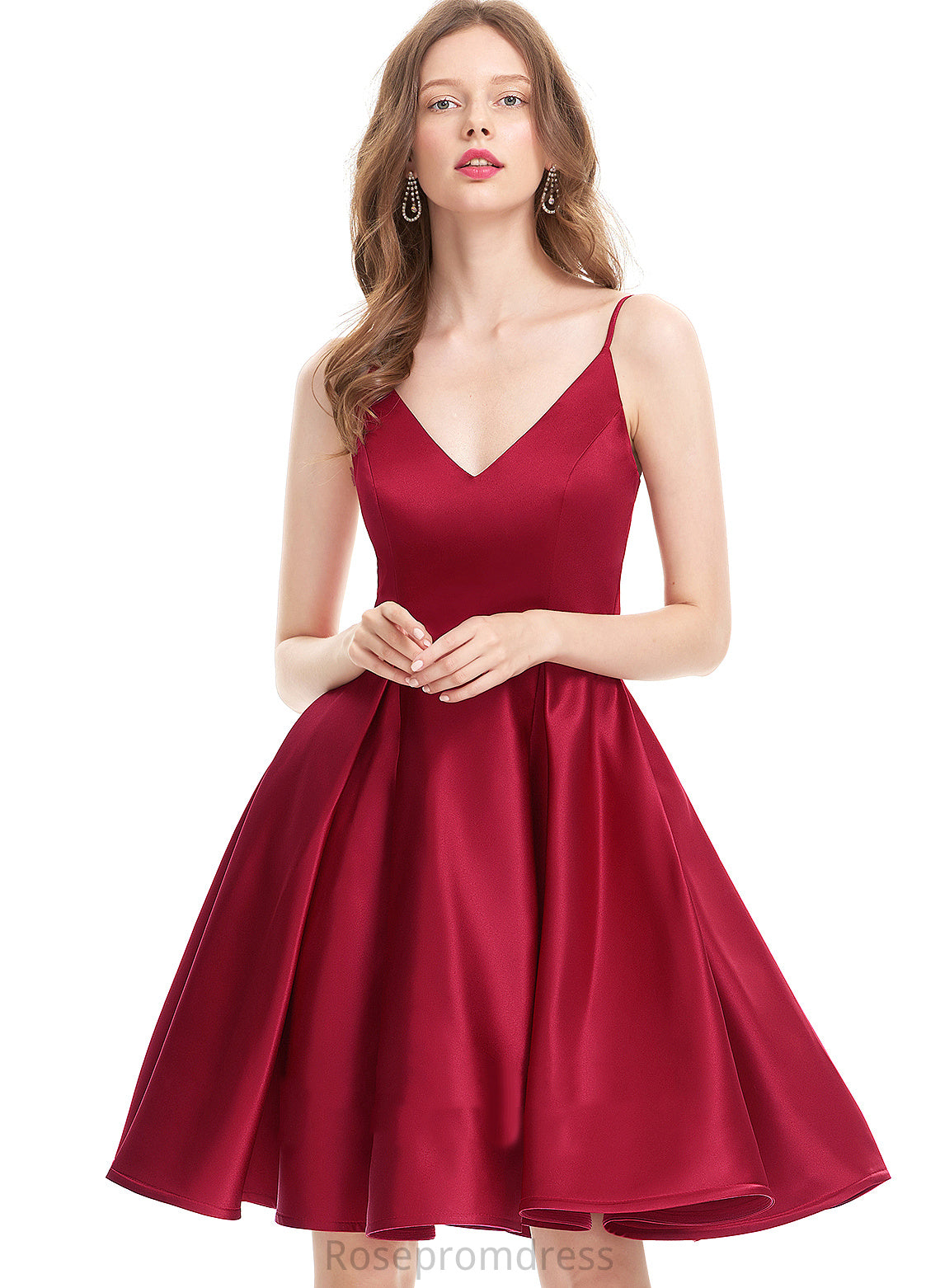 Dress Homecoming Dresses Knee-Length Satin Homecoming V-neck Maria A-Line