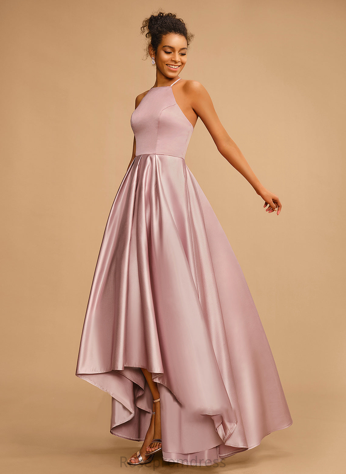 Danielle Satin Square Asymmetrical A-Line Prom Dresses Neckline