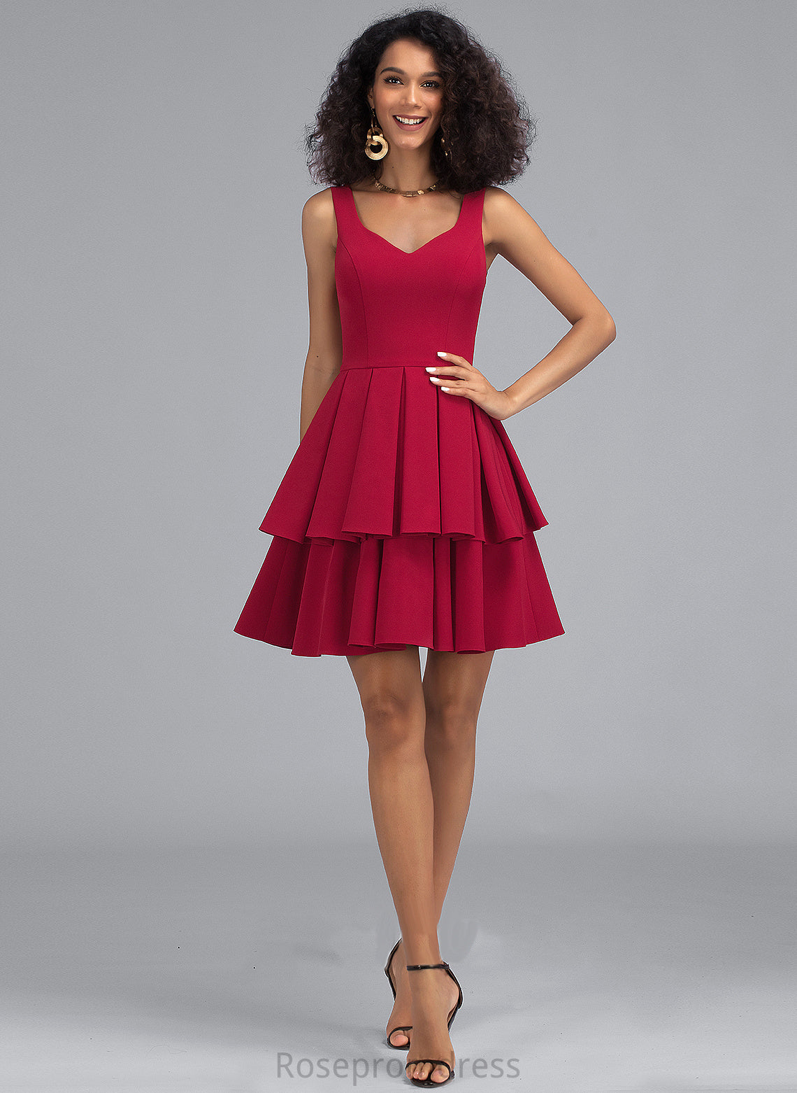 V-neck Ruffles Short/Mini Homecoming Dresses Homecoming Princess A-Line With Crepe Dress Cascading Stretch