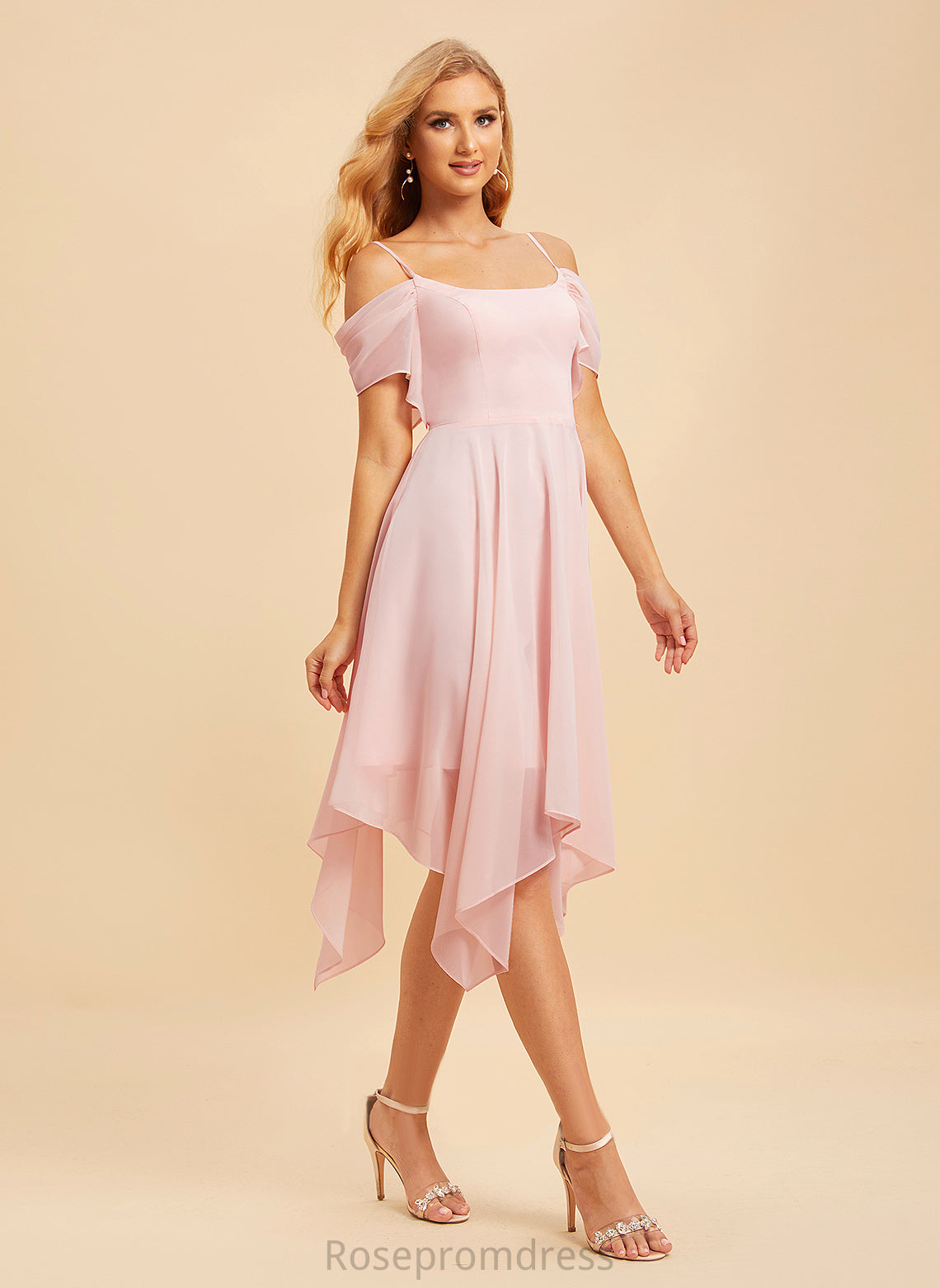 SquareNeckline Asymmetrical A-Line Length Neckline Ruffle Fabric Embellishment Silhouette Hana Spaghetti Staps Sleeveless Bridesmaid Dresses