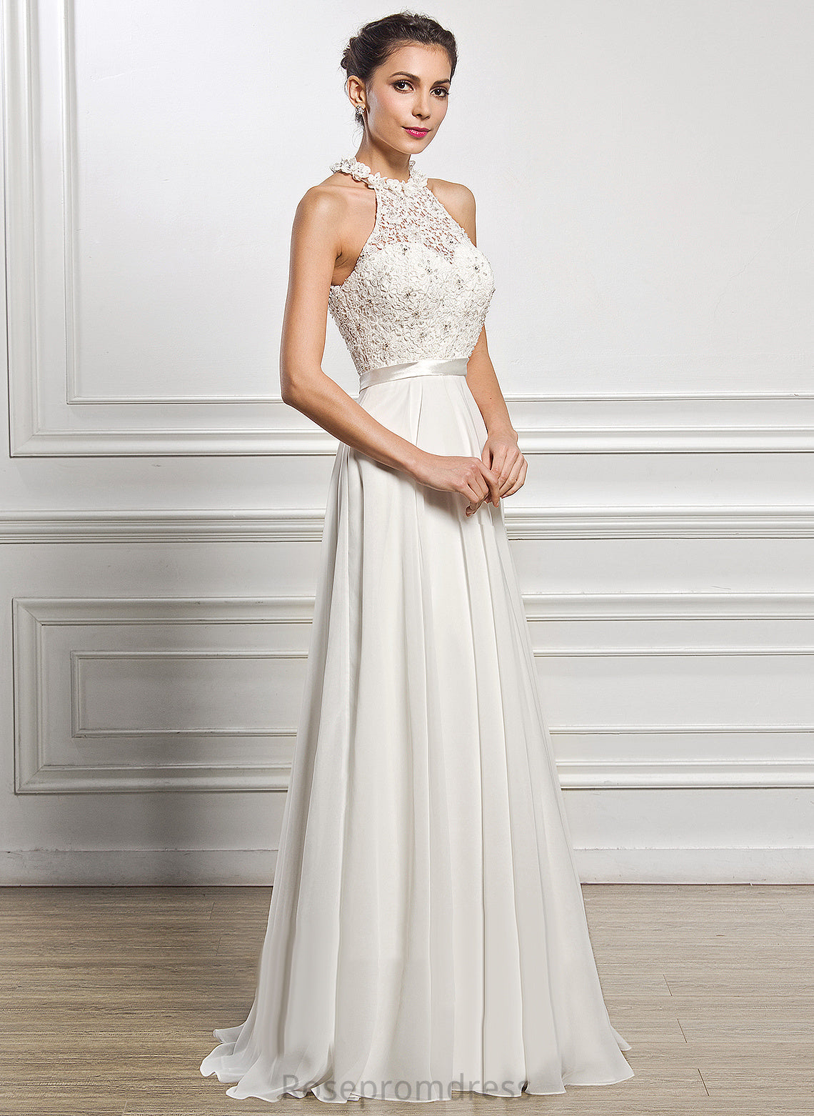 Floor-Length A-Line Shaylee Wedding Chiffon Scoop With Beading Sequins Dress Neck Wedding Dresses Lace