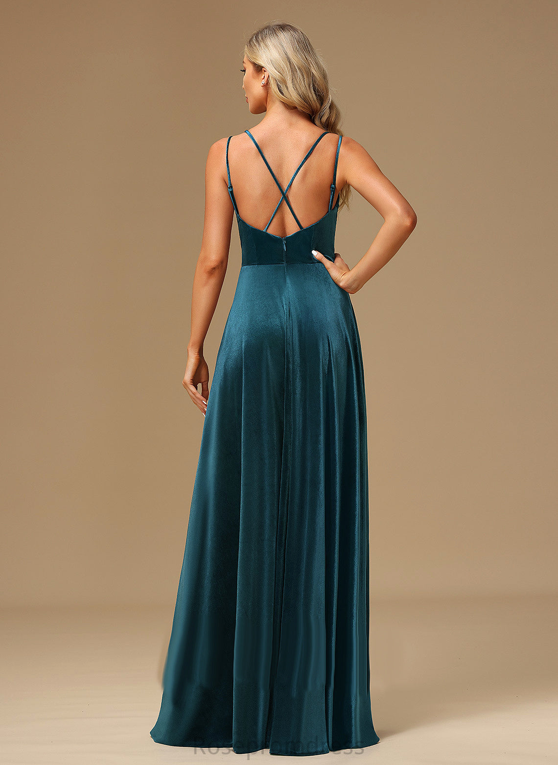 Length Embellishment SplitFront A-Line V-neck Neckline Fabric Silhouette Floor-Length Jordan Bridesmaid Dresses