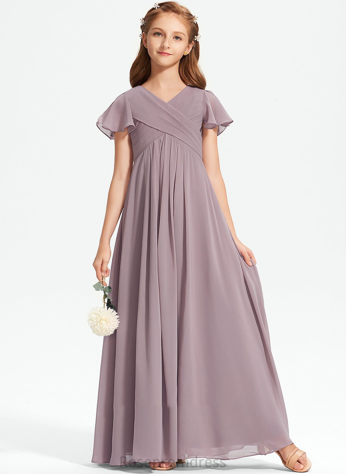 Chiffon With Junior Bridesmaid Dresses Ruffle Tanya Floor-Length A-Line V-neck