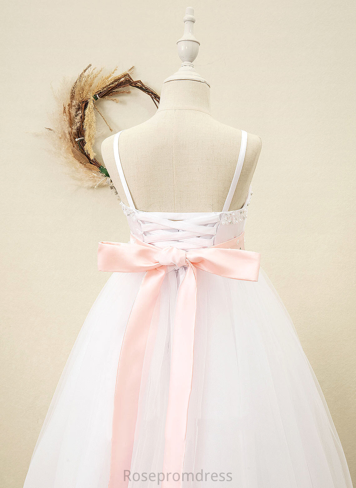 Girl Floor-length Ball-Gown/Princess Satin With Sash/Rhinestone Dress Flower Sleeveless (Detachable Flower Girl Dresses Ainsley Straps sash)