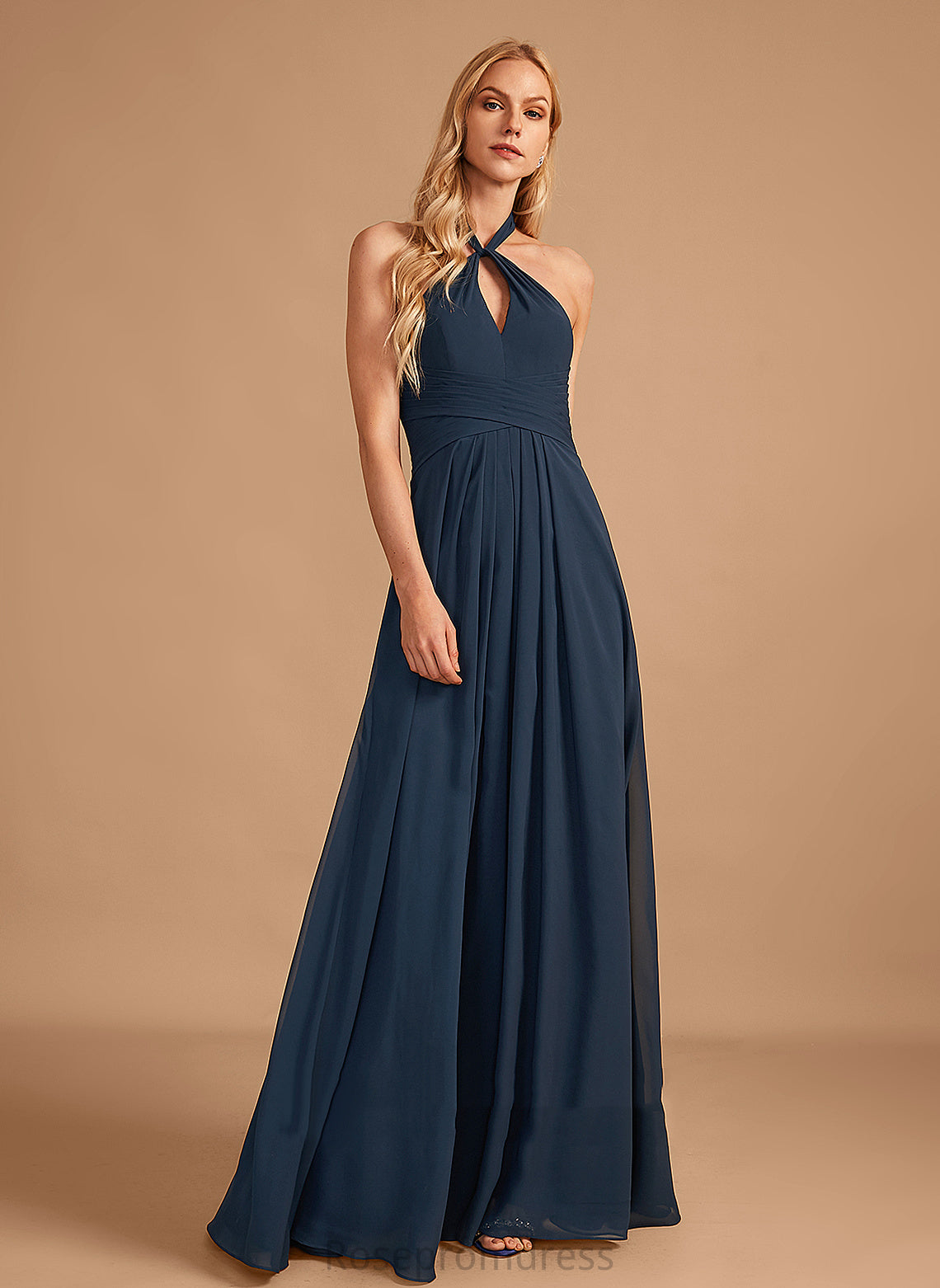 Length Ruffle Fabric A-Line Floor-Length Halter Embellishment Neckline Silhouette Alessandra A-Line/Princess Natural Waist Bridesmaid Dresses