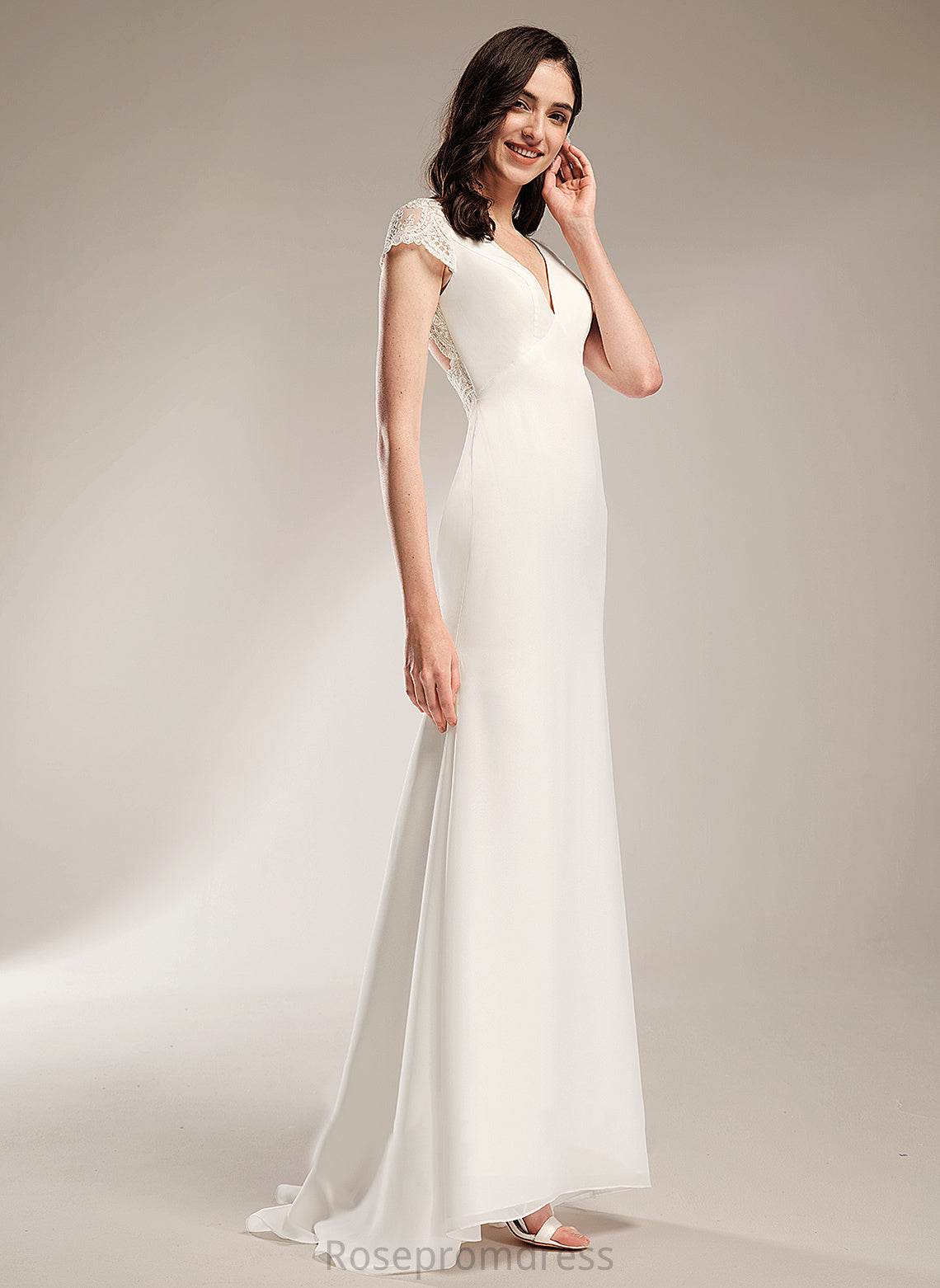 Wedding Chiffon Sheath/Column Train Lace Erica Wedding Dresses V-neck With Sweep Dress