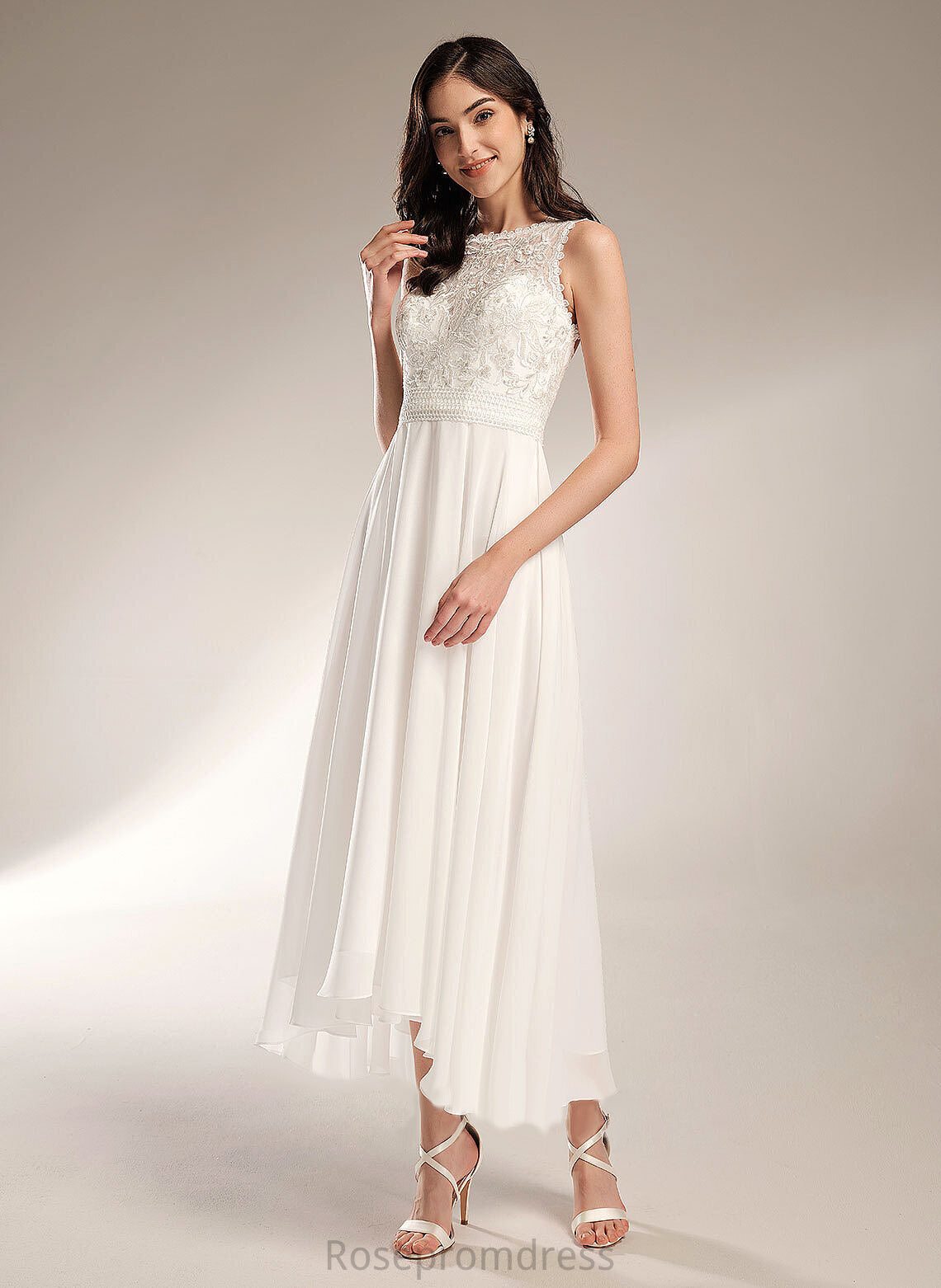 Asymmetrical A-Line Scoop Wedding Dress Lace Wedding Dresses Aracely Chiffon