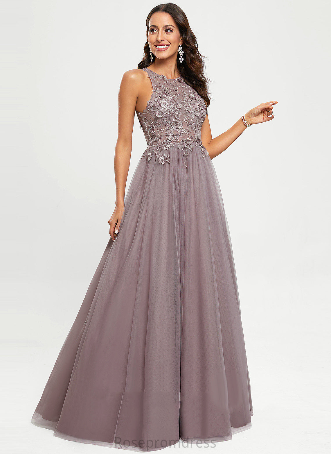 Ball-Gown/Princess Floor-Length Tulle Sequins Precious With Prom Dresses Scoop