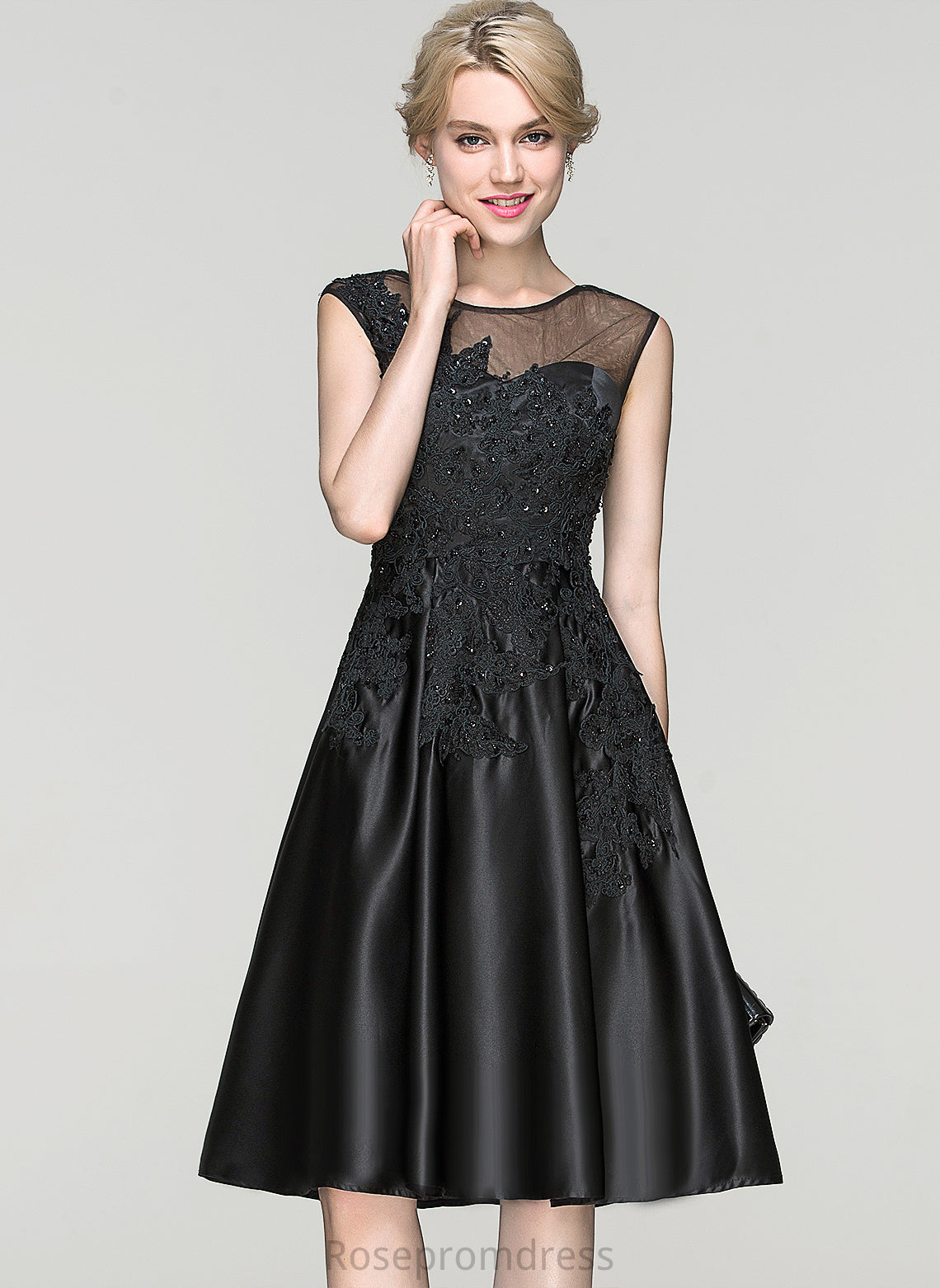 Sequins Cocktail Scoop Tulle A-Line Lace Nita Beading Satin Knee-Length Neck Dress Cocktail Dresses With