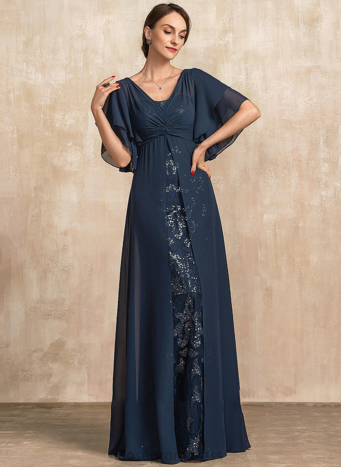 of Lace the Chiffon Dress Floor-Length Sequins Janet V-neck Mother of the Bride Dresses Ruffle Sheath/Column With Mother Bride