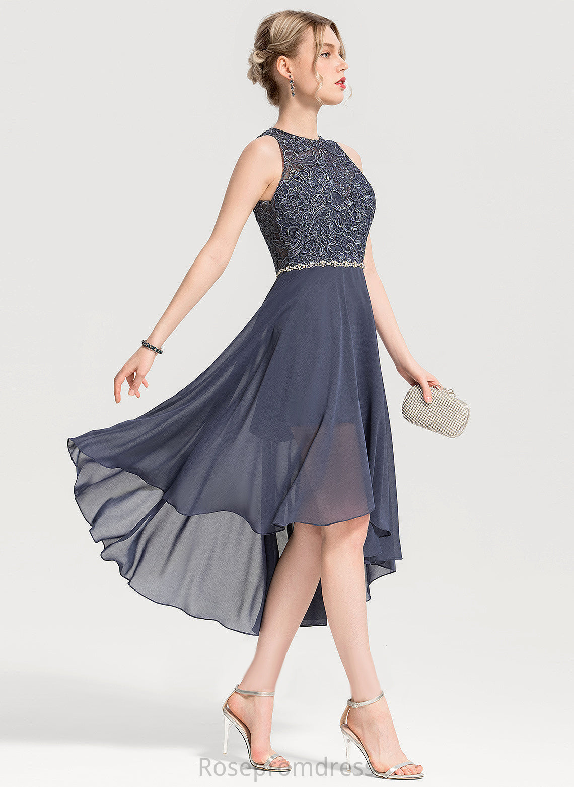 Cocktail Dresses Chiffon Dress Asymmetrical Lace Leyla With A-Line Neck Scoop Beading Cocktail