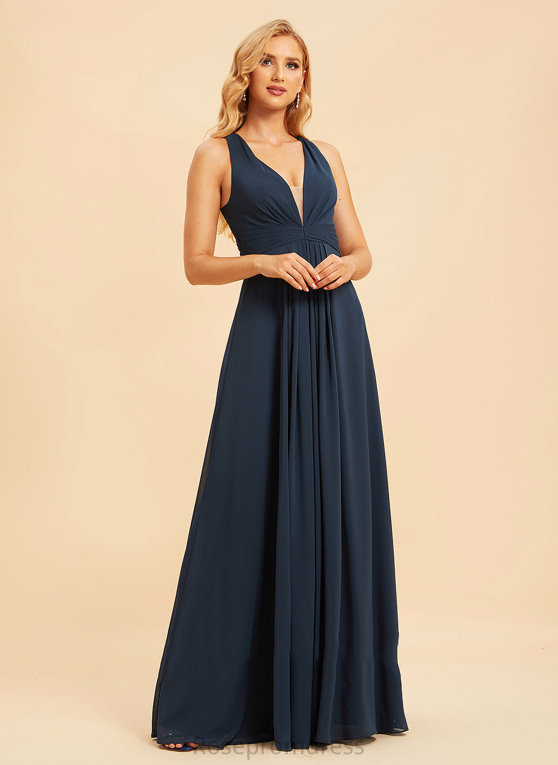 Neckline Length Floor-Length A-Line Ruffle Silhouette Fabric Embellishment V-neck Kaya Floor Length Stretch Satin Bridesmaid Dresses