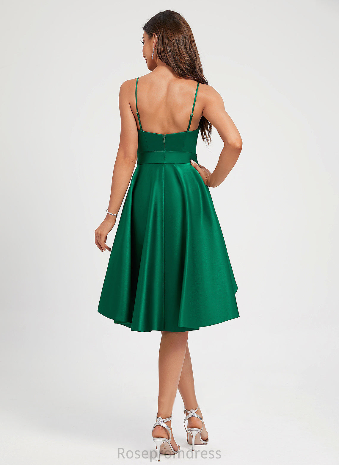 Cocktail Dresses Kasey Square A-Line With Bow(s) Ruffle Cocktail Satin Neckline Dress Knee-Length