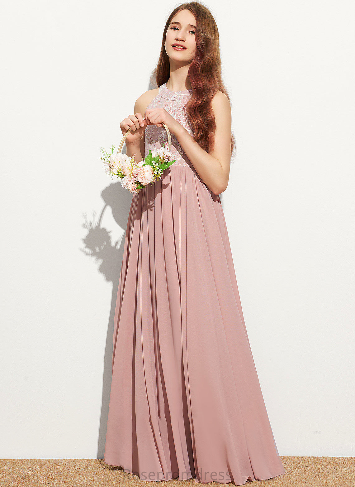 Floor-Length Lace With Scoop Sequins Junior Bridesmaid Dresses Neck A-Line Lilia Chiffon