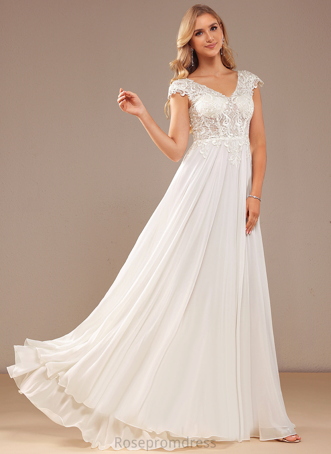 Train A-Line Wedding Dresses With Lace Dress V-neck Wedding Chiffon Lace Sweep Belen