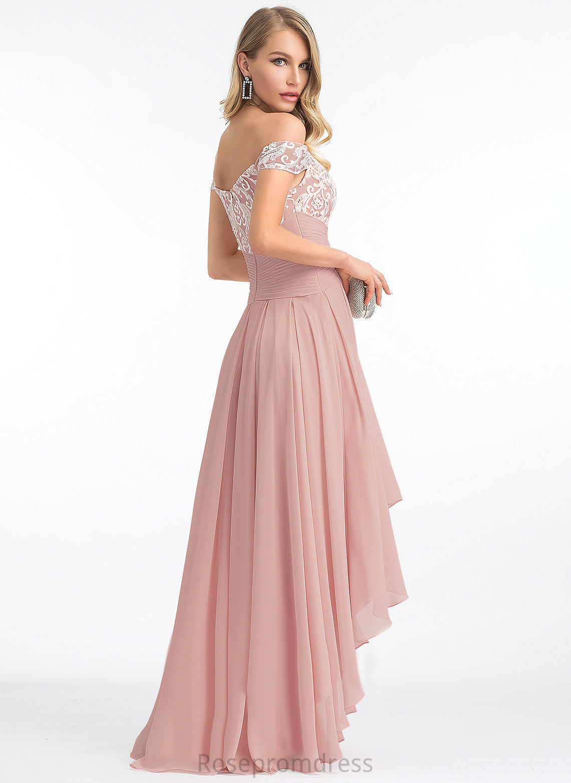 A-Line Asymmetrical Off-the-Shoulder Wedding Dresses Lace Dress Chiffon Mila With Pleated Wedding