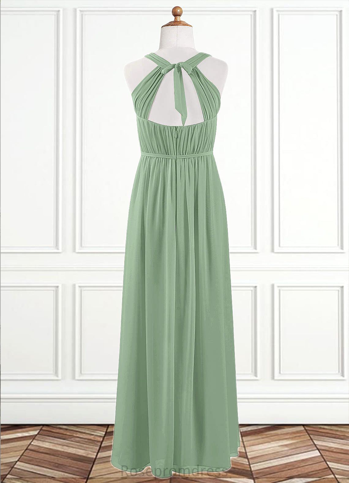 Nyla A-Line Pleated Chiffon Floor-Length Junior Bridesmaid Dress SRSP0019992