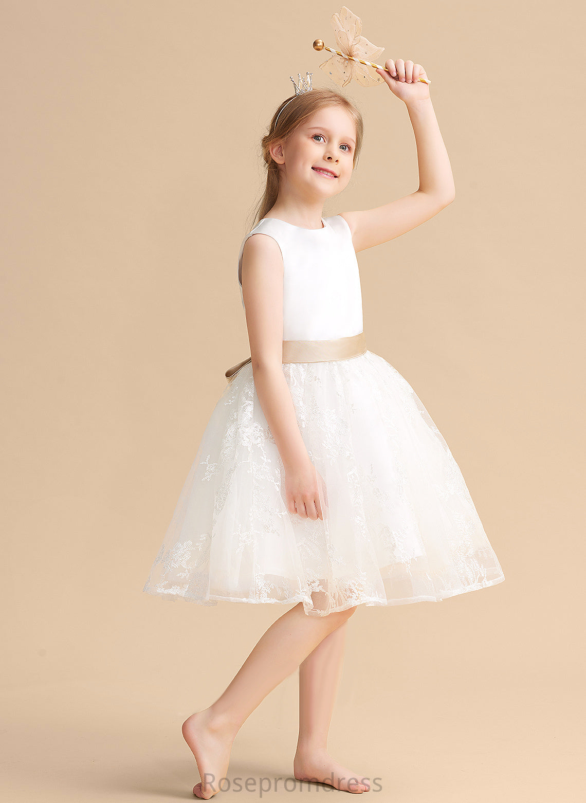 Sash Flower Girl Flower Girl Dresses Knee-length Dress Polly Neck Satin/Lace Scoop With - A-Line/Princess Sleeveless