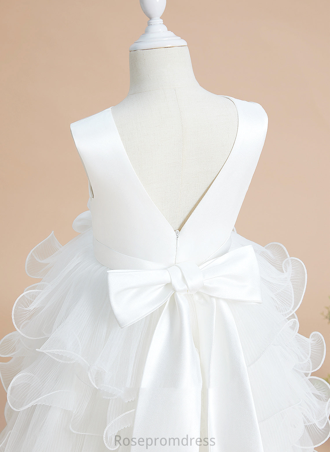 V-neck Ball-Gown/Princess Satin/Tulle Bow(s) Girl Flower Girl Dresses Sleeveless Jean Dress With Tea-length Flower