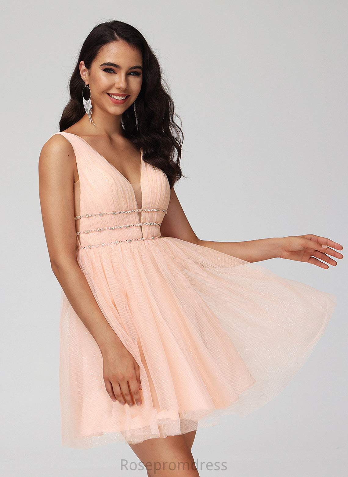 Homecoming A-Line Homecoming Dresses Beading With Sequins Short/Mini Dress Stephany V-neck Tulle