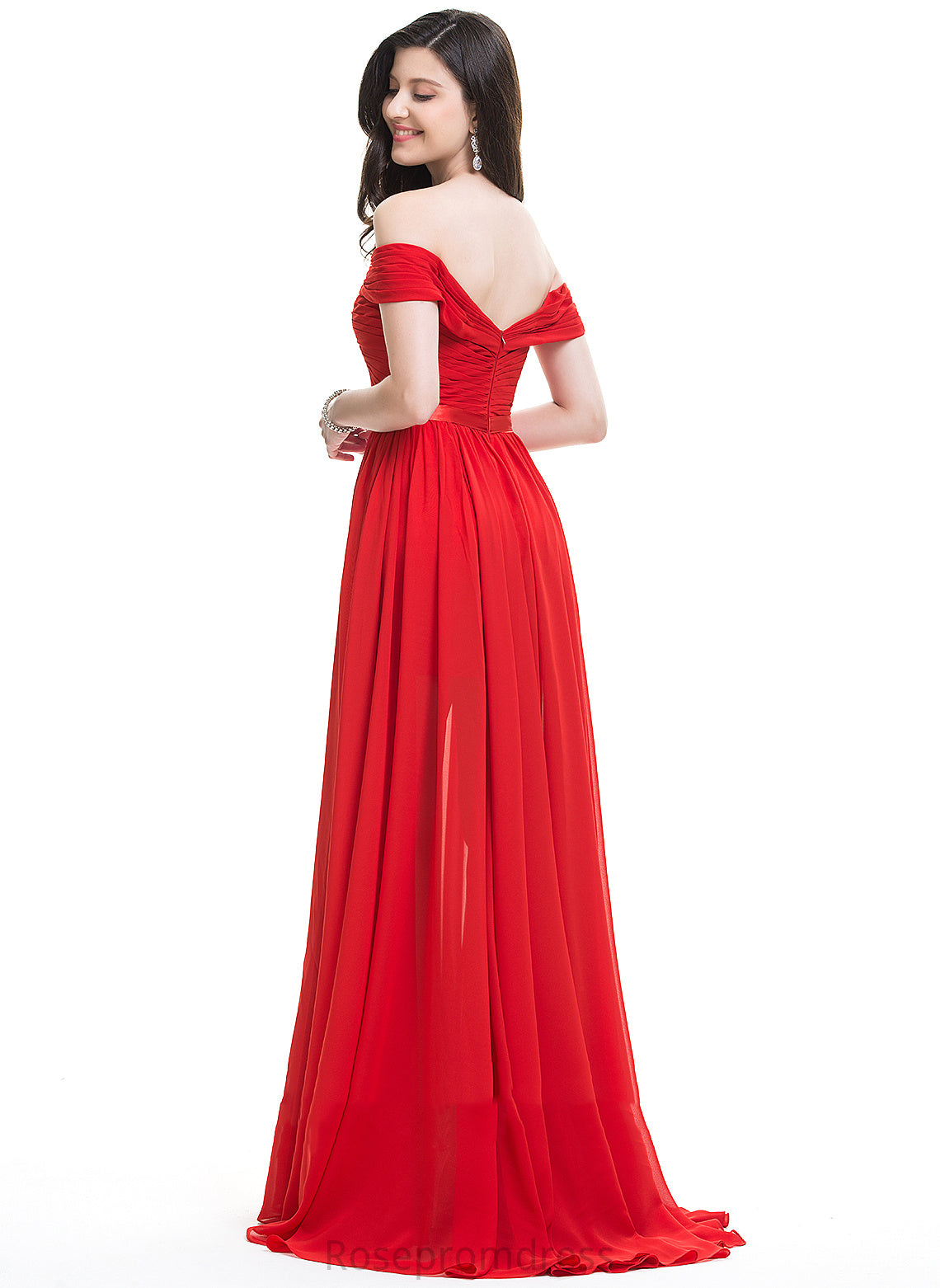 Off-the-Shoulder Neckline Ruffle Fabric SplitFront Silhouette A-Line Length Embellishment SweepTrain Dalia Bridesmaid Dresses