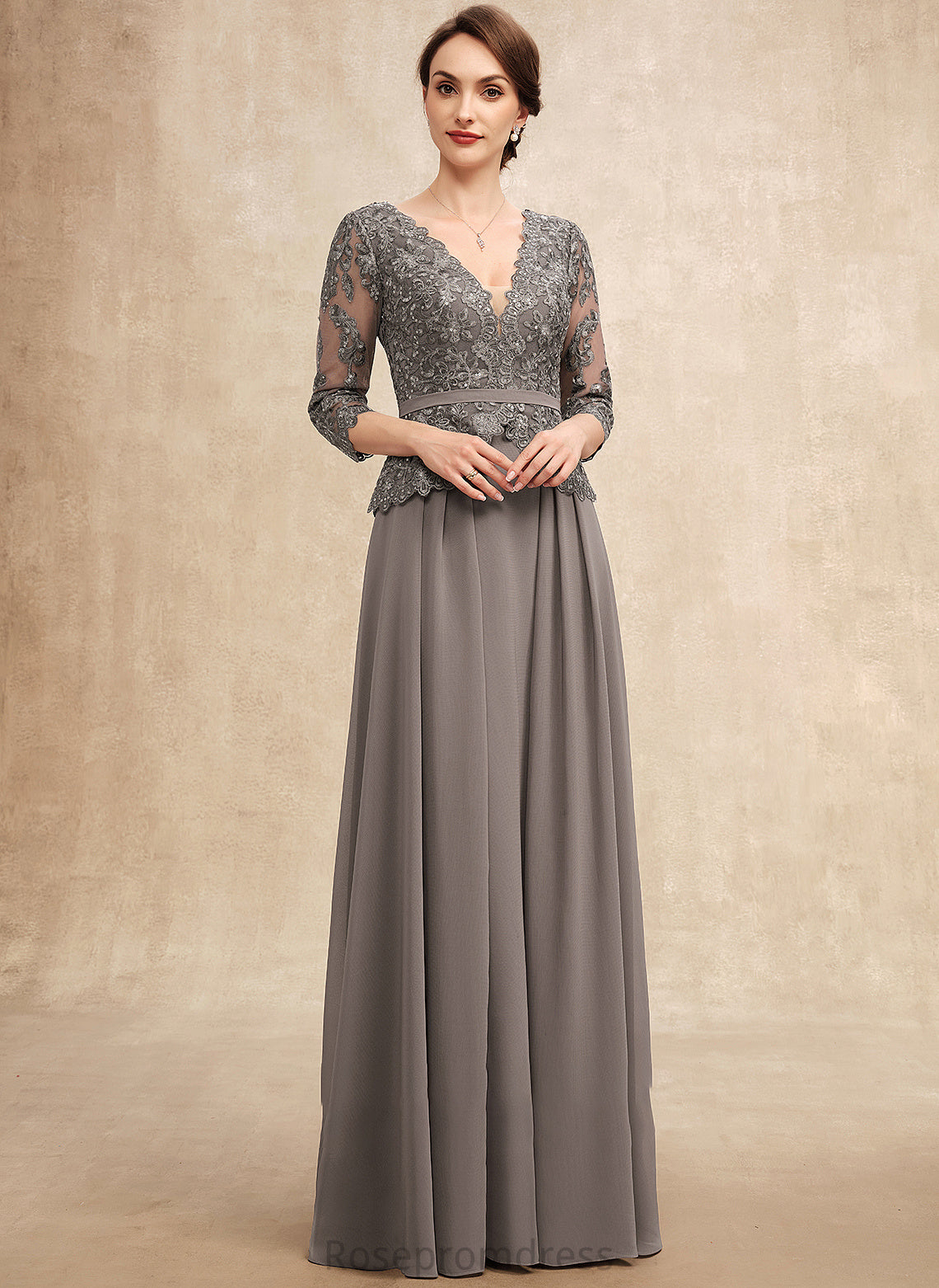 Dress Sarahi With Chiffon V-neck Mother the of Lace A-Line Floor-Length Mother of the Bride Dresses Sequins Bride