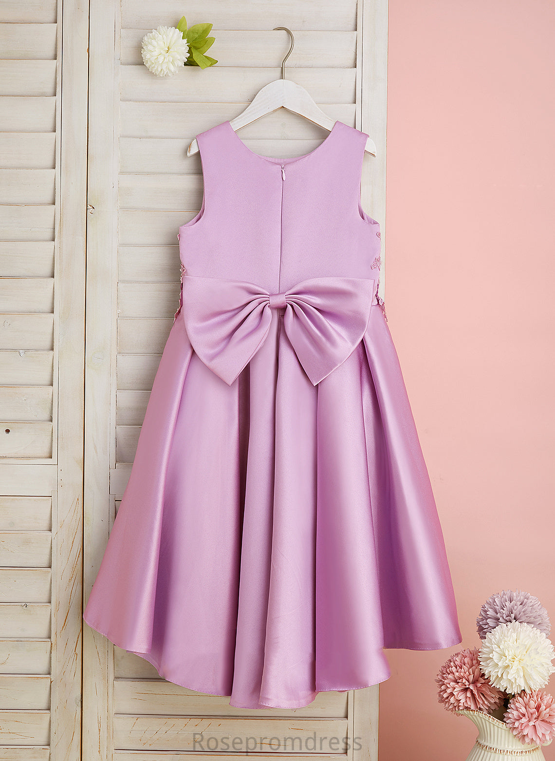 Flower Satin/Tulle Girl A-Line Dress Tori Flower Girl Dresses Sleeveless Neck - Asymmetrical With Lace/Beading/Bow(s) Scoop