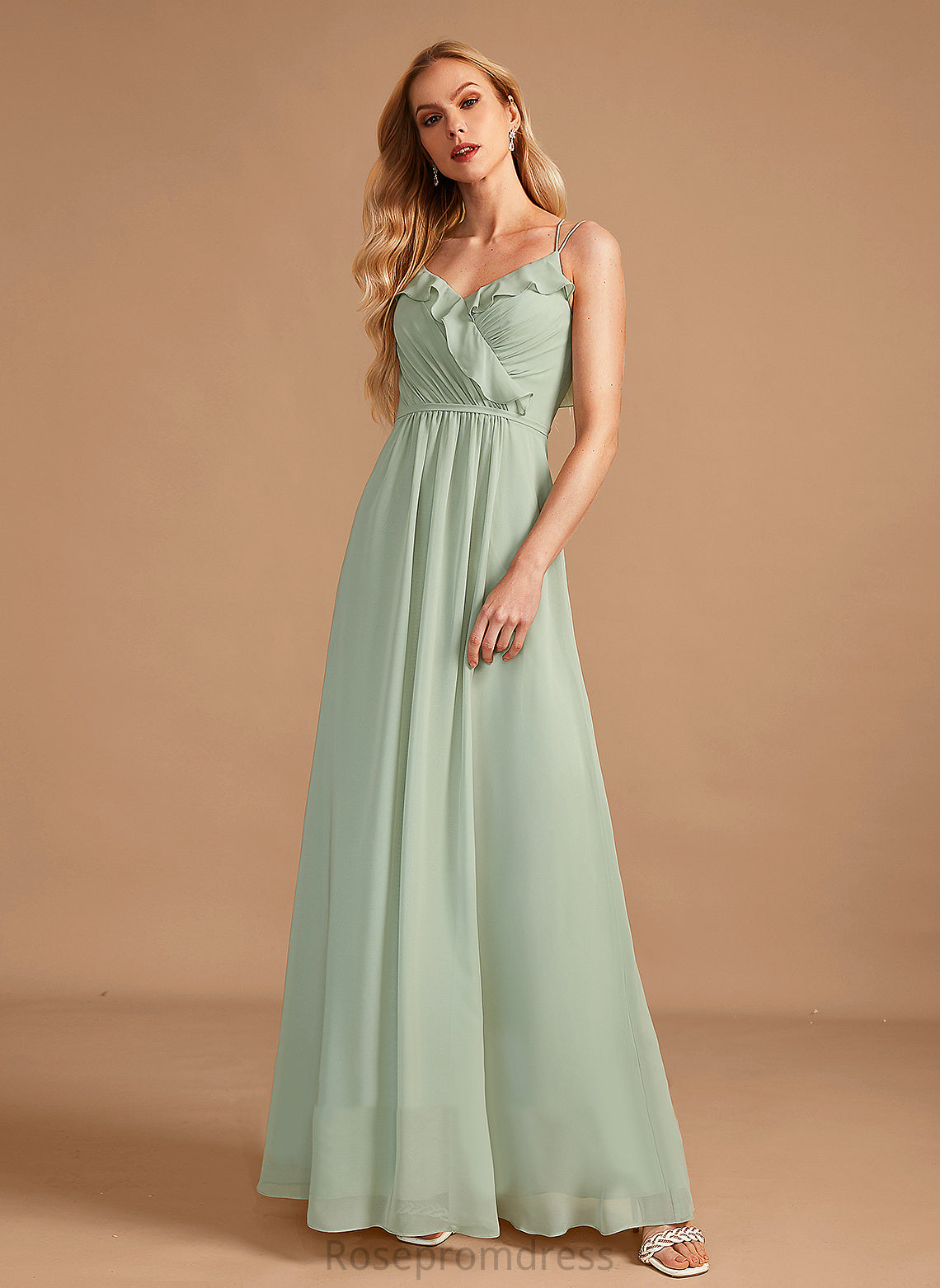 Fabric Embellishment Neckline Floor-Length Silhouette A-Line Length Ruffle V-neck Mckayla A-Line/Princess Scoop Bridesmaid Dresses