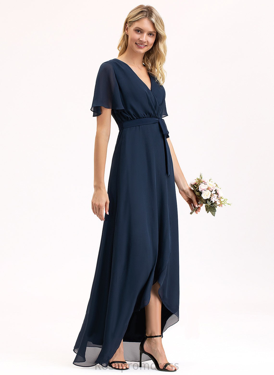 Neckline Silhouette Length A-Line V-neck Bow(s) Fabric Asymmetrical Embellishment Alexia Sleeveless Floor Length Bridesmaid Dresses