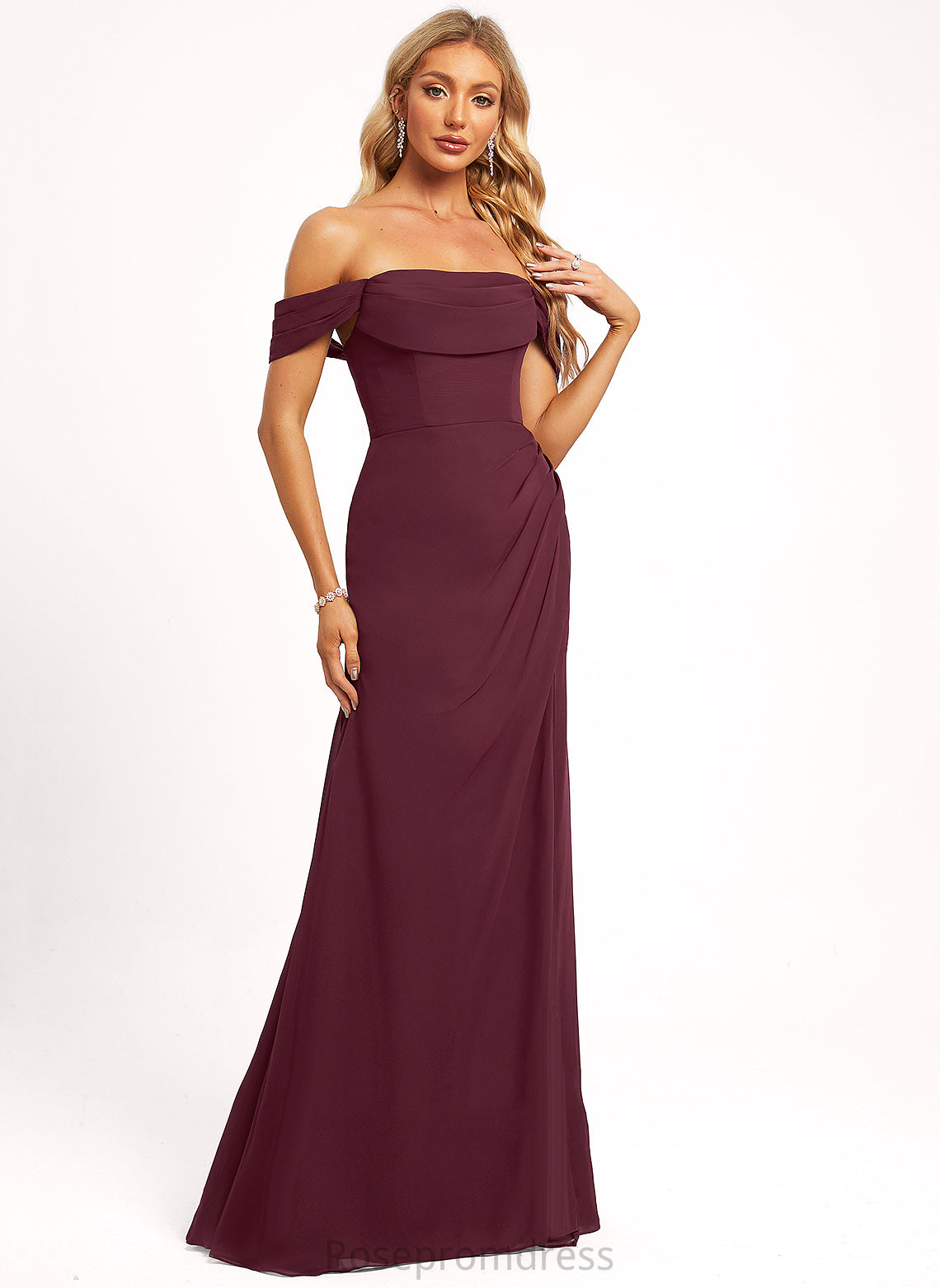 OfftheShoulder Neckline Floor-Length Length Straps&Sleeves A-line Fabric Silhouette Courtney Natural Waist Scoop A-Line/Princess Bridesmaid Dresses