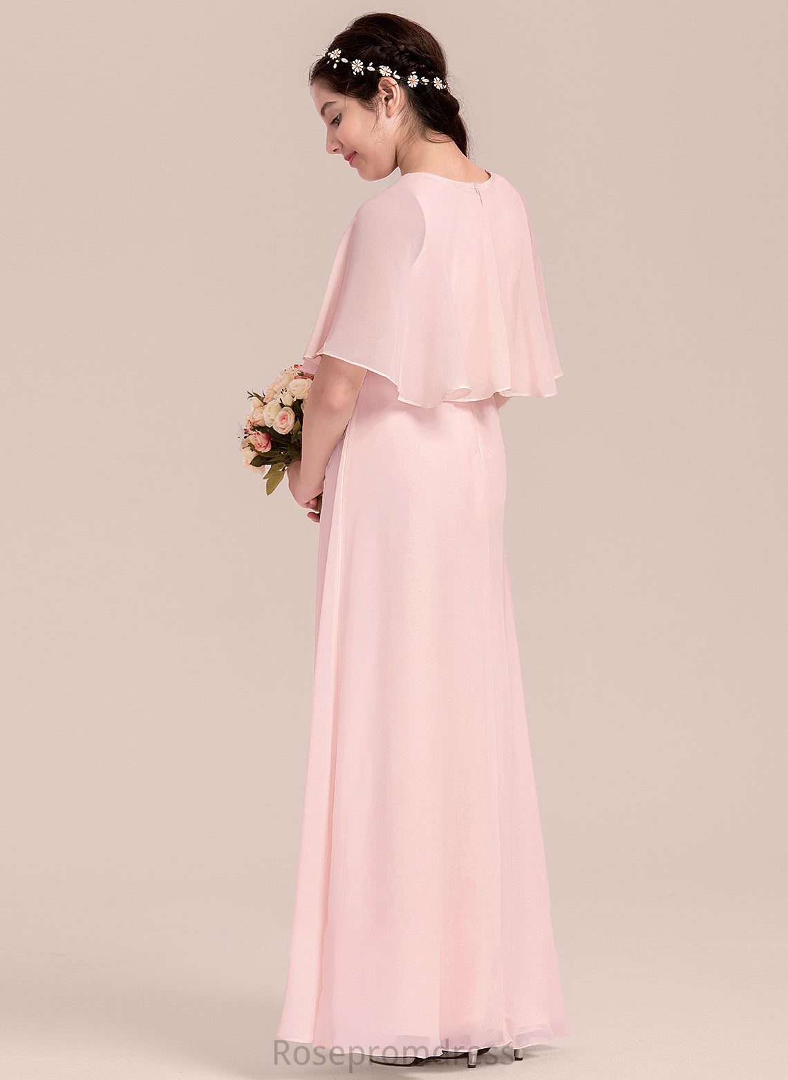 A-Line Chiffon Neck Junior Bridesmaid Dresses Scoop Joy Floor-Length