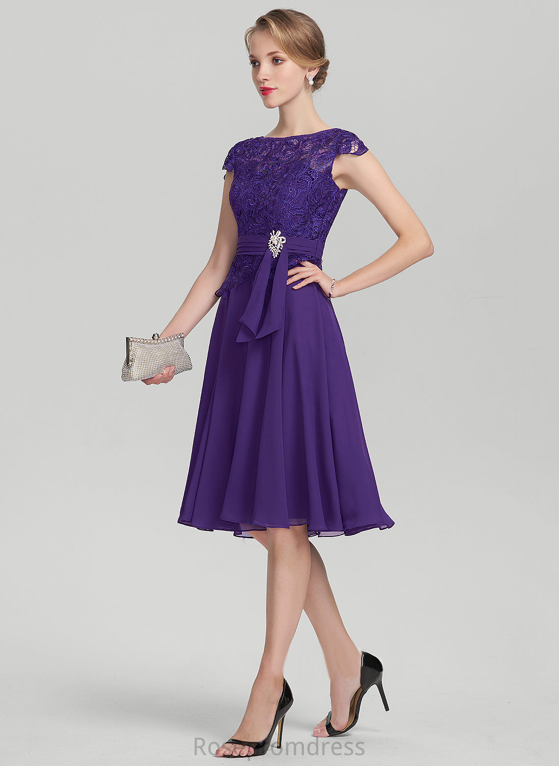 Jessica Knee-Length A-Line With the Beading Dress Scoop Chiffon Mother of the Bride Dresses of Lace Mother Bride Neck