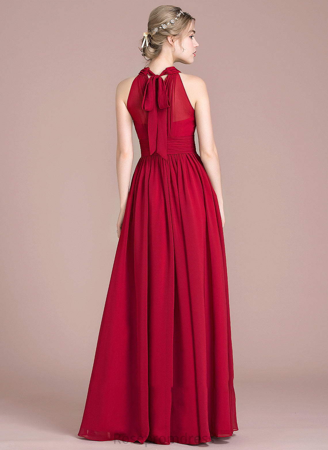 With Prom Dresses A-Line Bow(s) Floor-Length Split Front Neck Ruffle Chiffon Amina Scoop