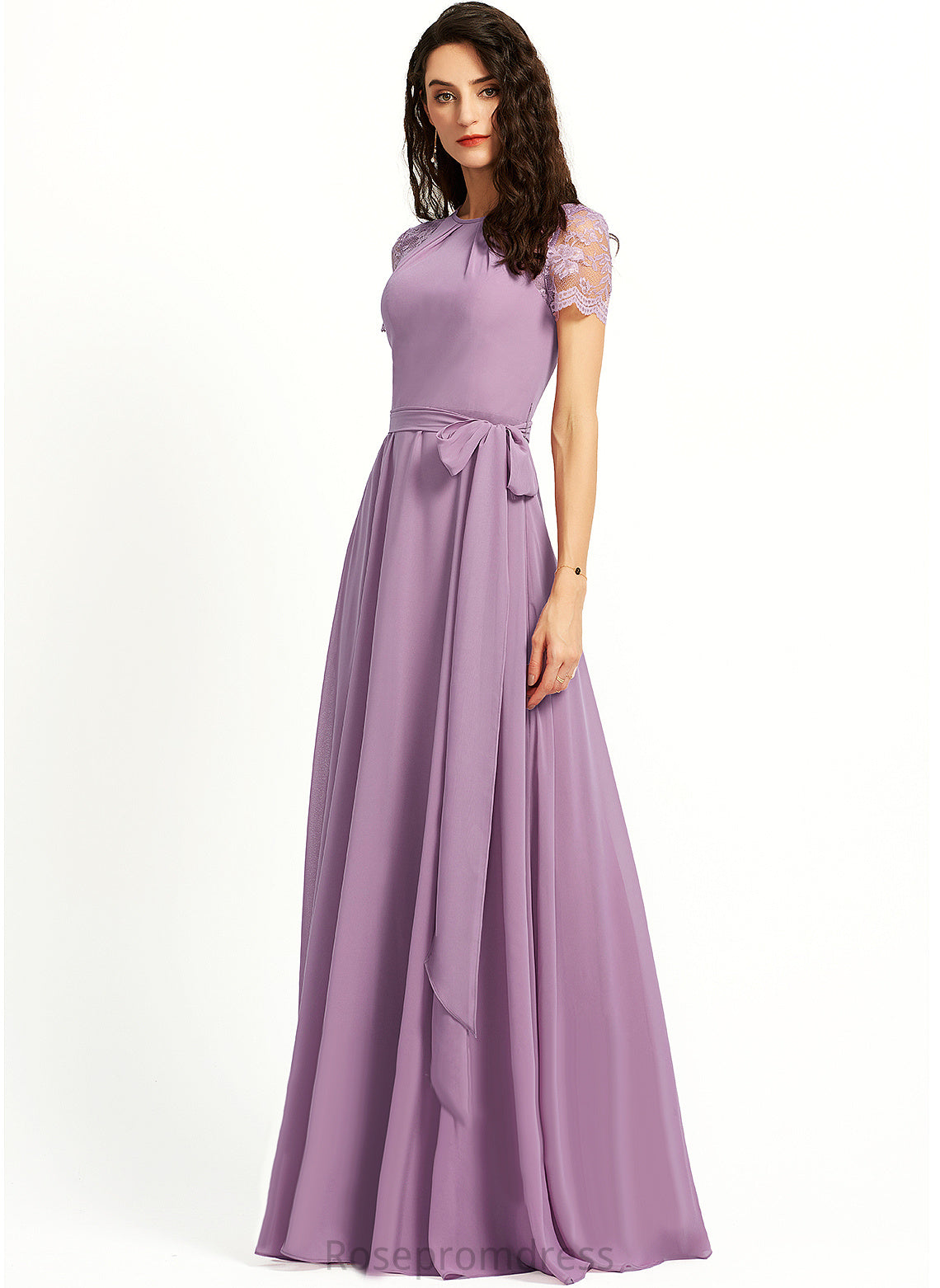 Lace Scoop A-line Straps&Sleeves Fabric Neckline Floor-Length Length Silhouette Kaylie Bridesmaid Dresses