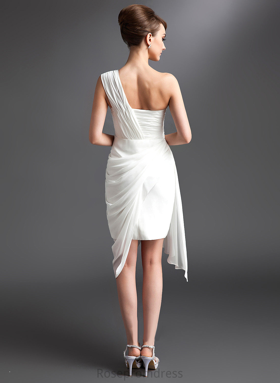 Cocktail Dresses Sheath/Column Cocktail Dress Asymmetrical With Chiffon Emily One-Shoulder Ruffle Beading