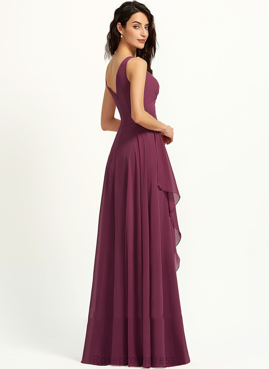 Floor-Length A-Line Embellishment Neckline SplitFront Silhouette Fabric Length V-neck Irene Bridesmaid Dresses