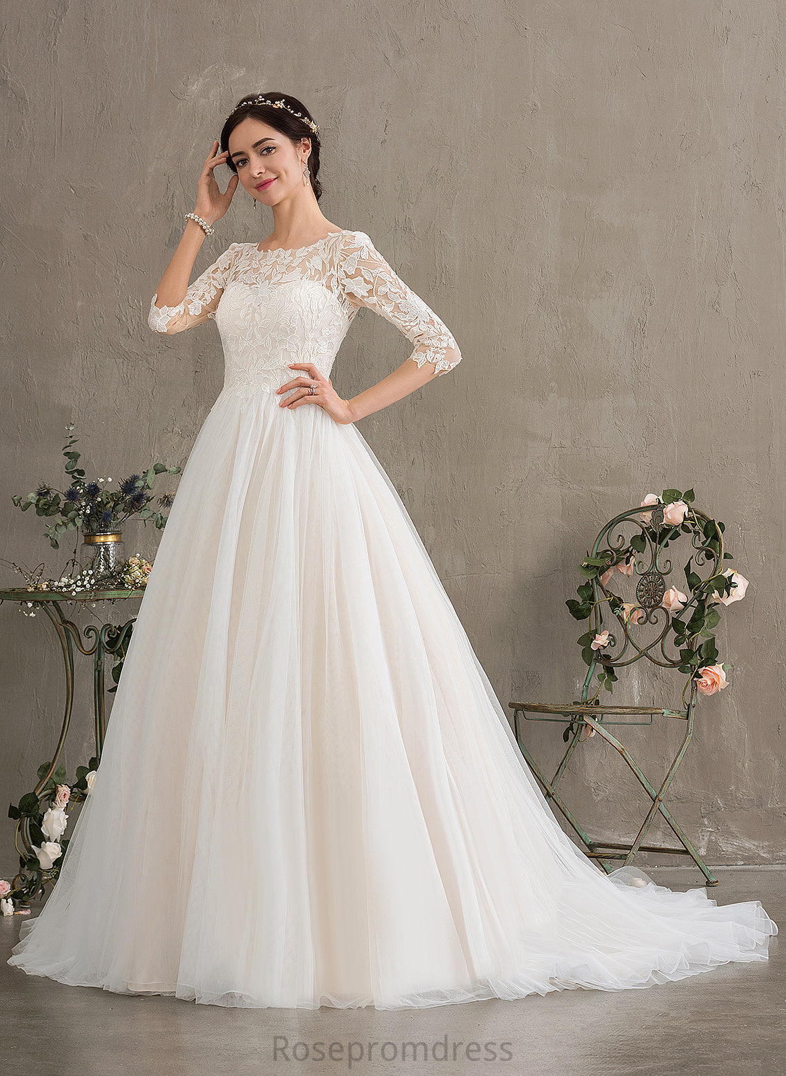 Train Lace Sequins Dress Neck Ball-Gown/Princess With Tulle Wedding Dresses Scoop Court Wedding Anabelle