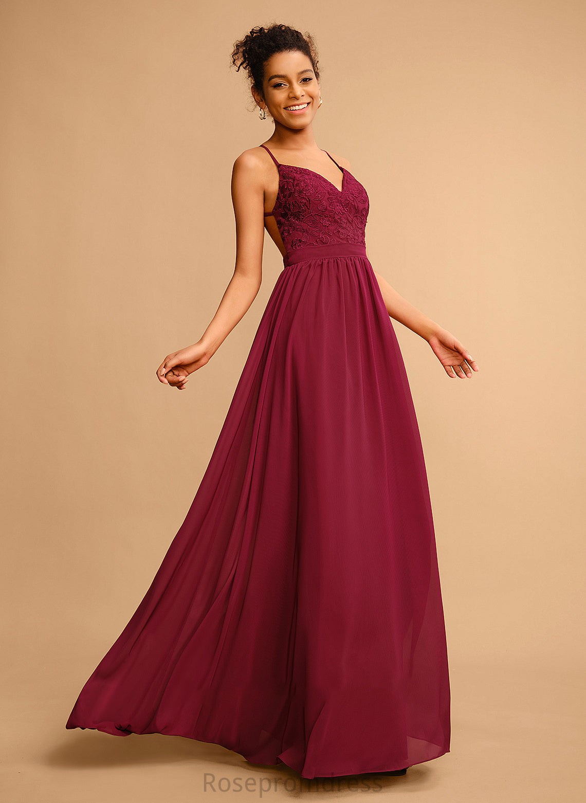 Floor-Length Chiffon With Prom Dresses Lace V-neck A-Line Winifred