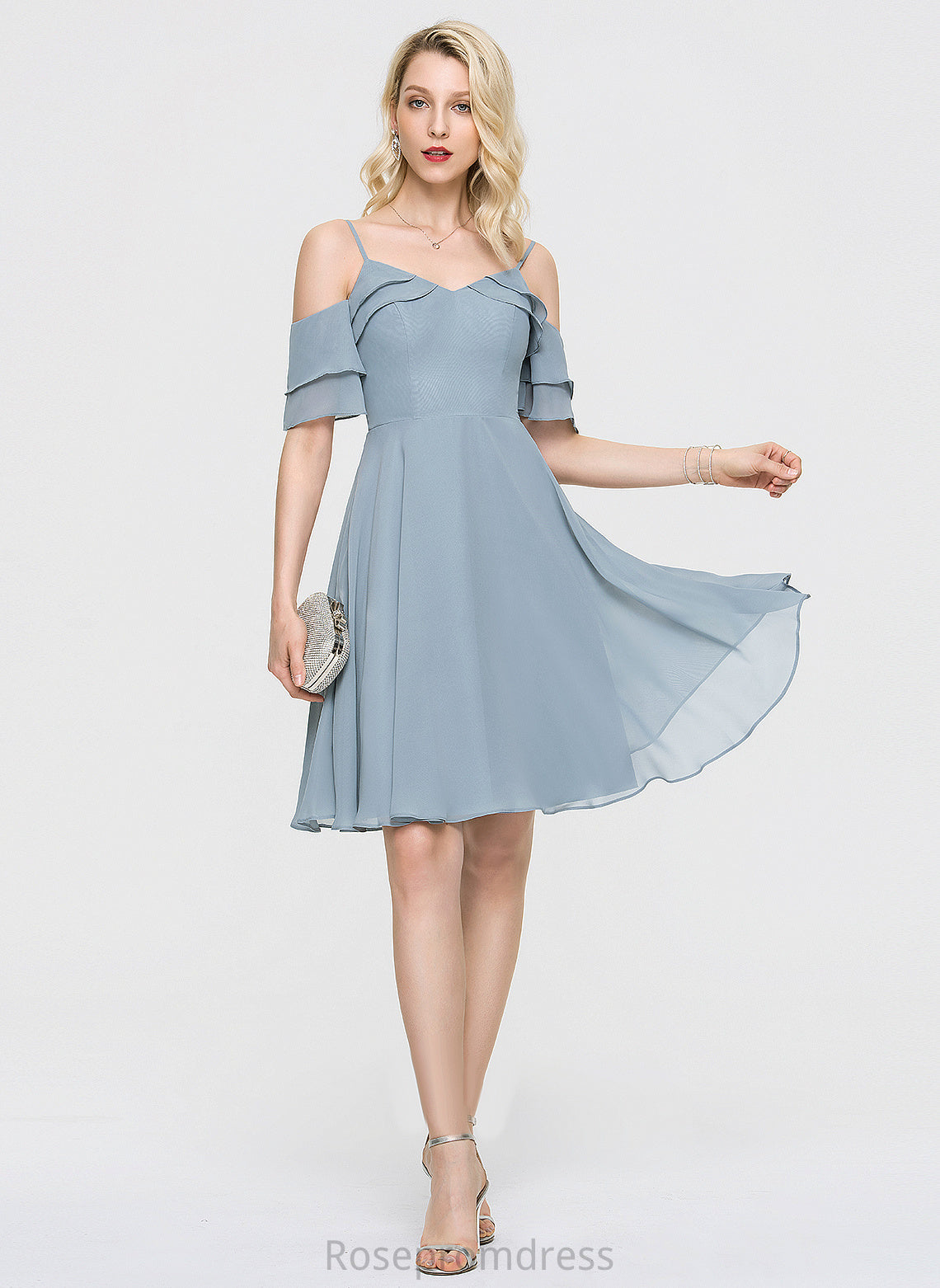 Homecoming Chiffon Knee-Length With Ruffles Cascading V-neck Dress A-Line Homecoming Dresses Hazel