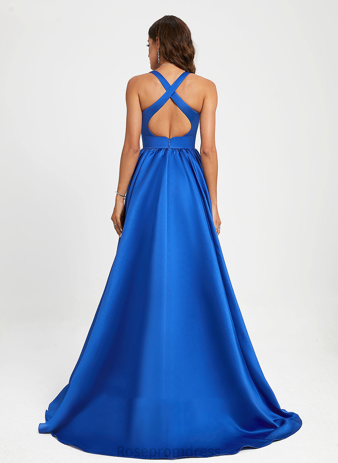 A-Line Sweep Train Scoop Satin Carlee Prom Dresses