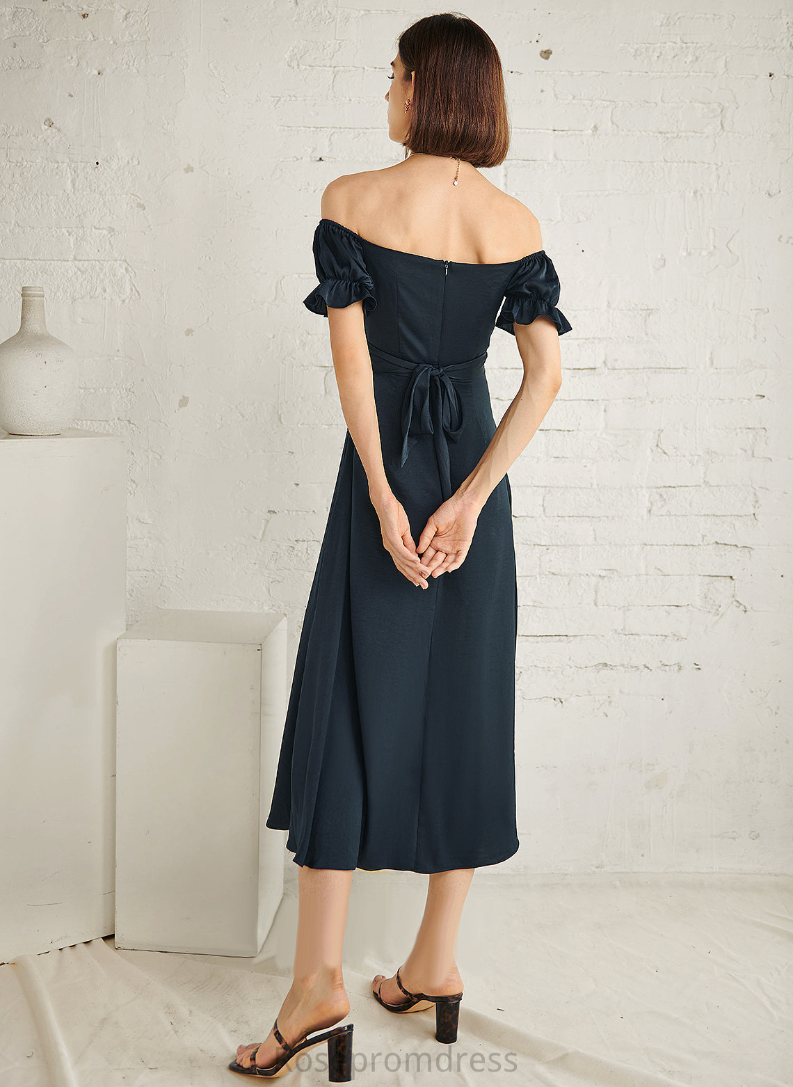 Dress Juliet Blends A-Line Cocktail Dresses Cocktail Off-the-Shoulder Tea-Length Cotton