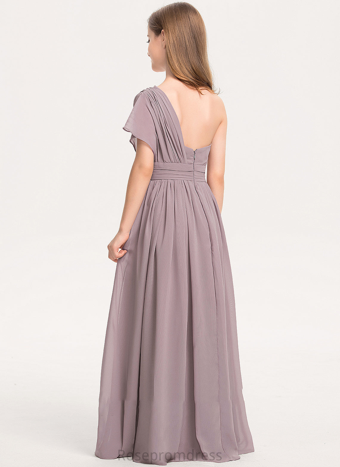 Junior Bridesmaid Dresses One-Shoulder Floor-Length Chiffon With Kathleen A-Line Ruffle