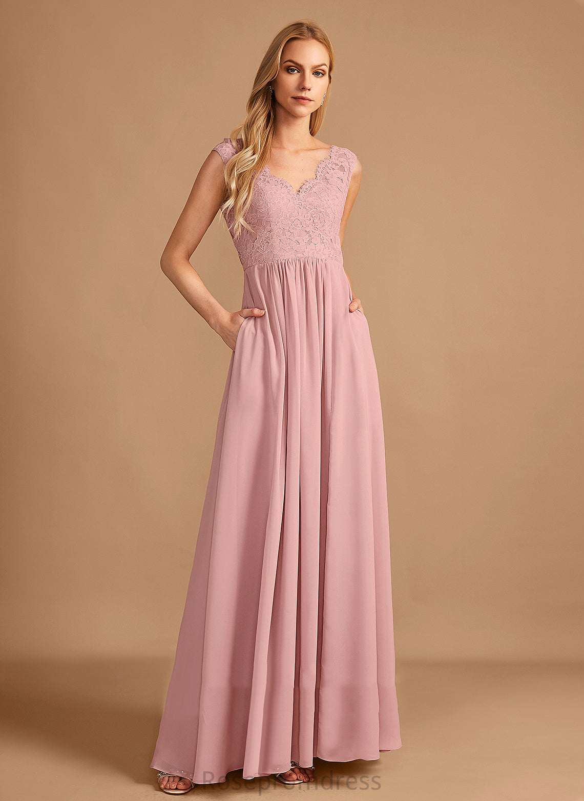 Pockets V-neck Length SplitFront Silhouette Neckline Embellishment A-Line Floor-Length Fabric Ann Natural Waist Bridesmaid Dresses