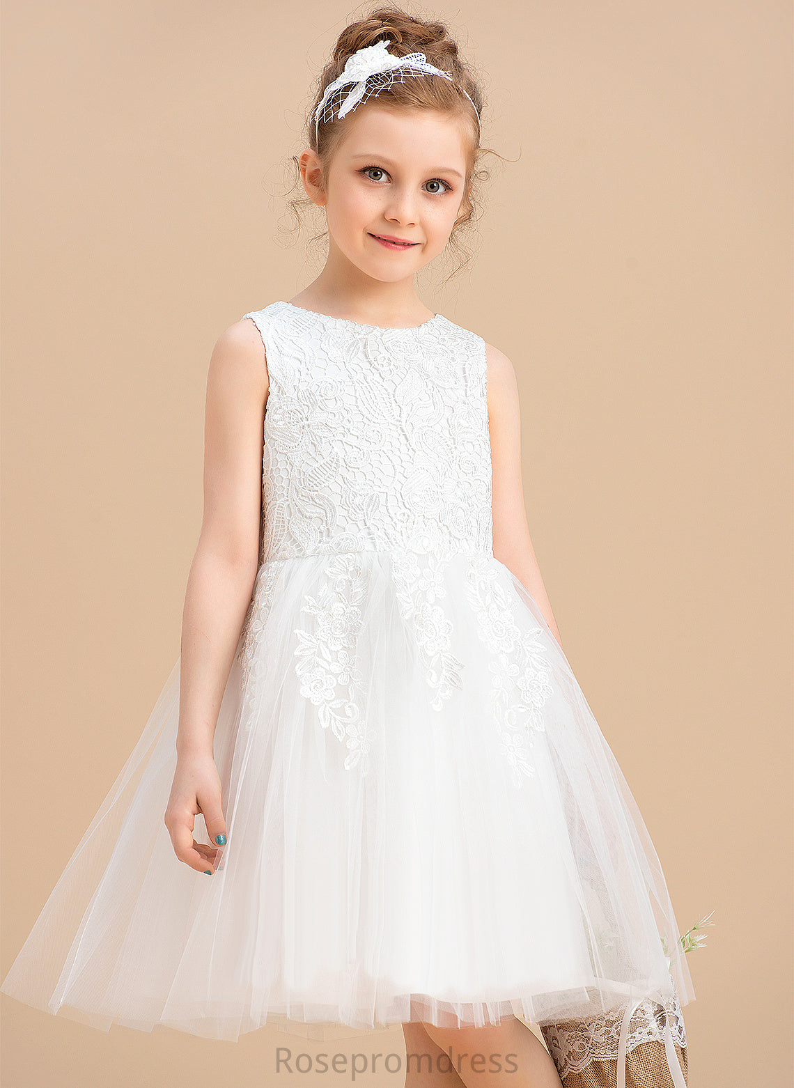 Dress Sleeveless Lace/Bow(s) With Girl A-Line Tulle/Lace Scoop Flower Girl Dresses Abigayle Knee-length Neck Flower