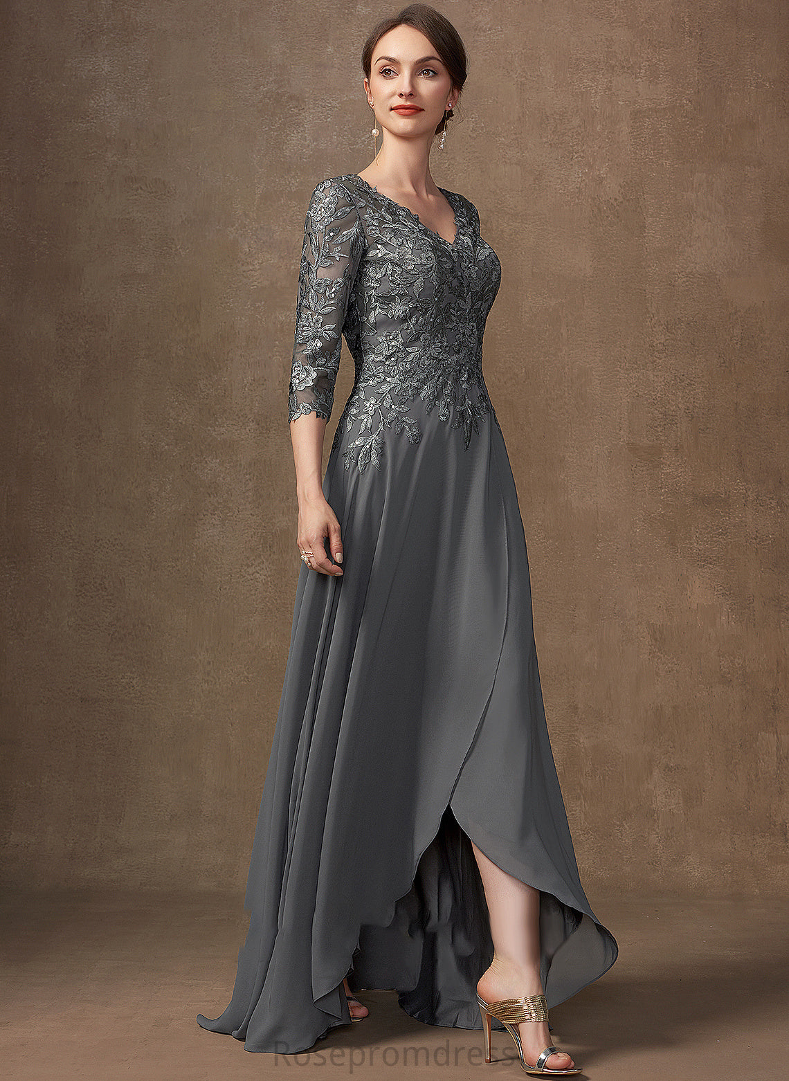 V-neck With Lace of Asymmetrical Sequins the Laurel Bride Mother of the Bride Dresses Dress Mother A-Line Chiffon